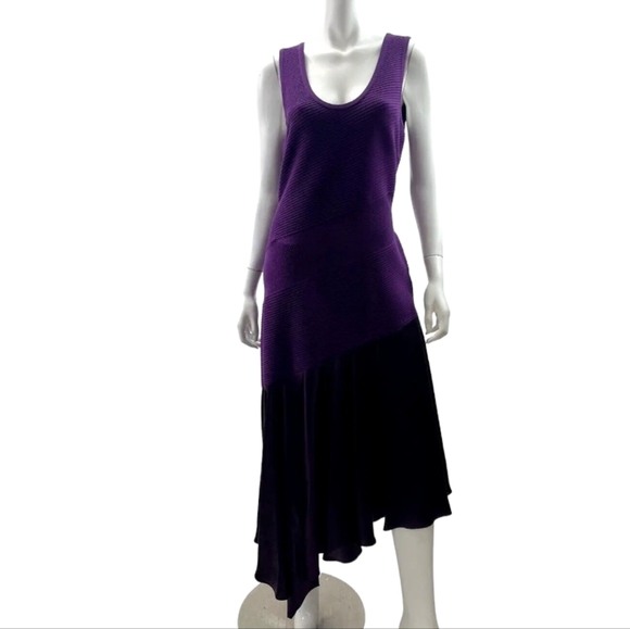 Prabal Gurung Runway Purple Knit & Silk Asymmetrical Dress, L , EUC - Picture 3 of 8